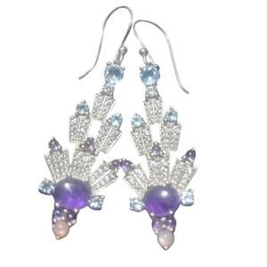 Hespera Art Deco Multi Gemstone Earrings Amethyst Topaz Moonstone NWT